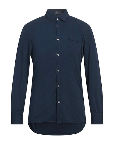 ROSSOPURO Solid color shirt Midnight blue 93% Cotton, 7% Elastic fibres