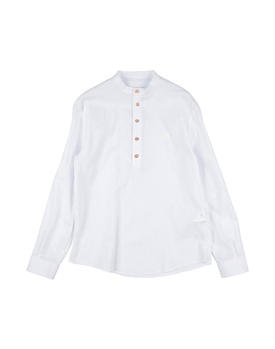 BIKKEMBERGS Solid color shirt White 55% Linen, 45% Cotton