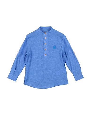 BIKKEMBERGS Solid color shirt Blue 55% Linen, 45% Cotton