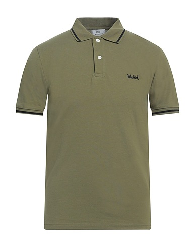 WOOLRICH Polo shirt Military green 95% Cotton, 5% Elastane