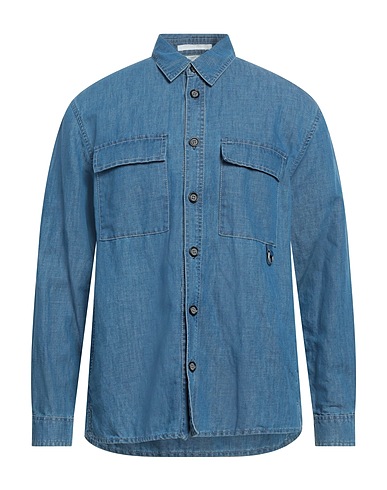 PAOLO PECORA Denim shirt Blue 70% Cotton, 30% Linen