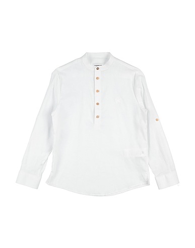 BIKKEMBERGS Solid colour shirt White 55% Linen, 45% Cotton