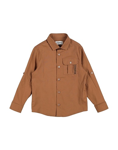BIKKEMBERGS Solid color shirt Brown 98% Cotton, 2% Elastane