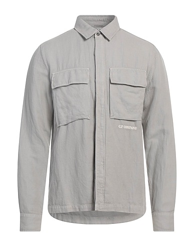 C.P. COMPANY Solid colour shirt Light grey 51% Cotton, 49% Linen