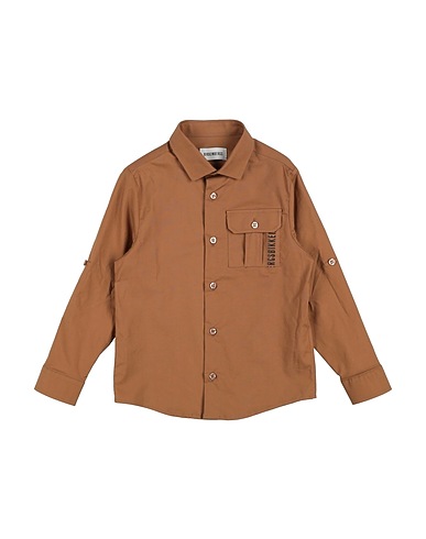 BIKKEMBERGS Solid colour shirt Camel 98% Cotton, 2% Elastane