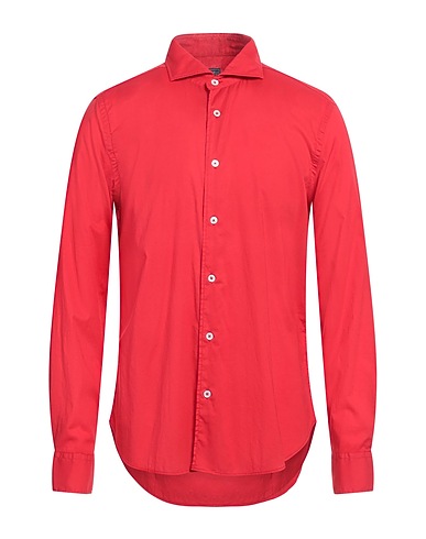 FEDELI Solid color shirt Red 95% Cotton, 5% Elastane