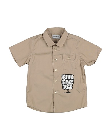 BIKKEMBERGS Patterned shirt Light brown 97% Cotton, 3% Elastane