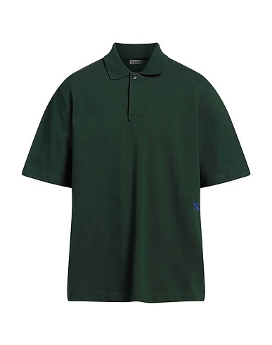 BURBERRY Polo shirt Dark green 100% Cotton, Mother-of-pearl, Elastane