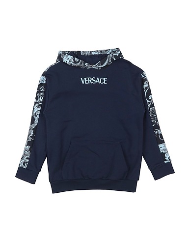 VERSACE YOUNG Hooded track jacket  Navy blue 100% Cotton, Viscose, Polyester, Elastane