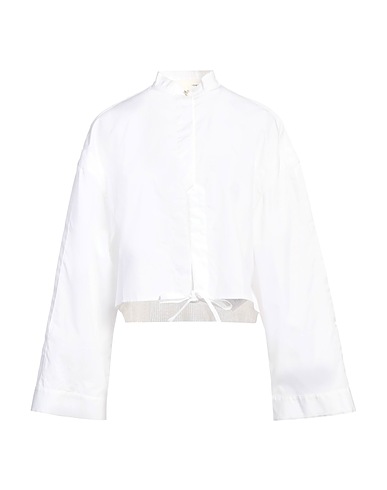 ISABEL BENENATO Solid color shirts & blouses White 100% Cotton, Linen, Polyamide