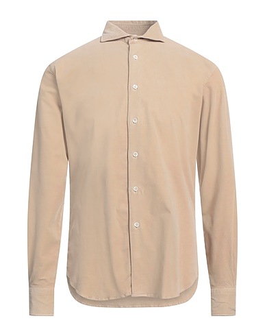 AGHO Solid colour shirt Beige 97% Cotton, 3% Elastane