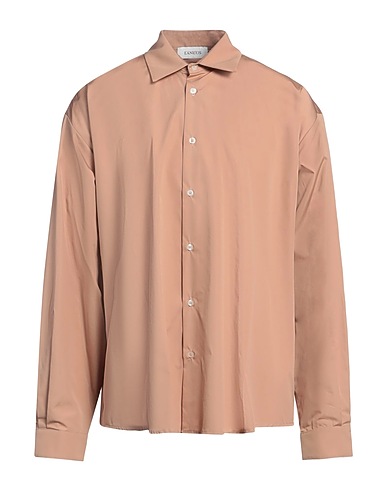 LANEUS Solid colour shirt Light brown 100% Cotton