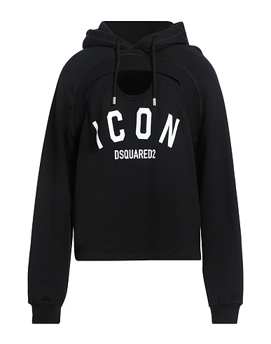 DSQUARED2 Hooded track jacket  ICON Black 100% Cotton, Elastane