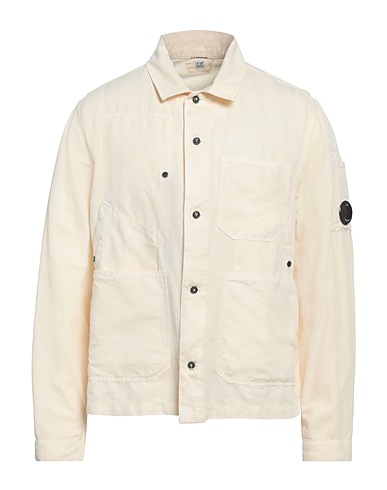 C.P. COMPANY Solid color shirt Ivory 51% Cotton, 49% Linen