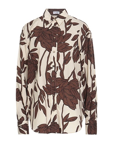BRUNELLO CUCINELLI Floral shirts & blouses Dark brown 100% Cotton, Ecobrass