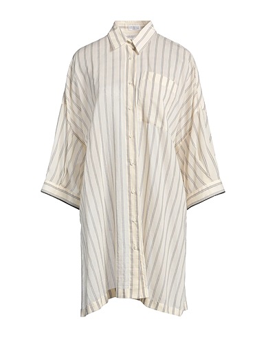 BRUNELLO CUCINELLI Striped shirt Cream 74% Cotton, 26% Silk, Ecobrass