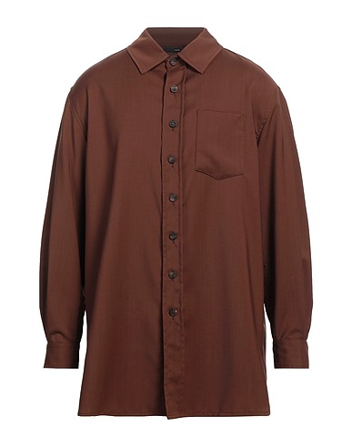 HEVÒ Solid colour shirt Chocolate brown 100% Virgin Wool