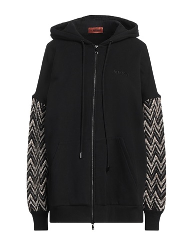 MISSONI Hooded track jacket  Black 100% Cotton, Wool, Polyamide