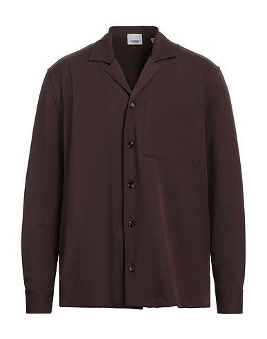 BURBERRY Solid colour shirt Chocolate brown 99% Wool, 1% Elastane
