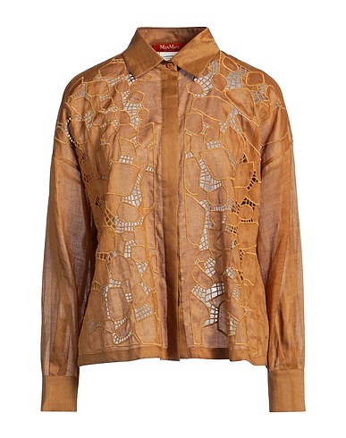 MAX MARA STUDIO Solid color shirts & blouses Brown 100% Ramie, Polyester