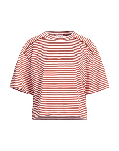 BRUNELLO CUCINELLI T-shirt Rust 100% Cotton, Silk, Elastane, Brass