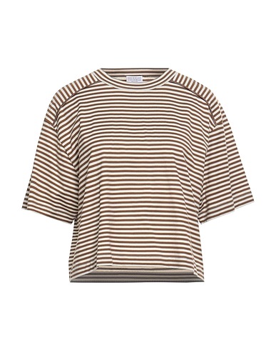 BRUNELLO CUCINELLI T-shirt Brown 100% Cotton, Silk, Elastane, Brass