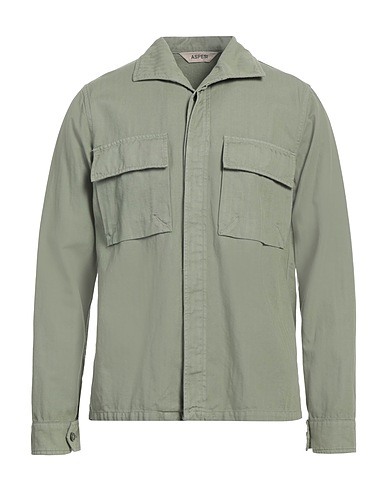 ASPESI Patterned shirt Military green 78% Cotton, 22% Linen