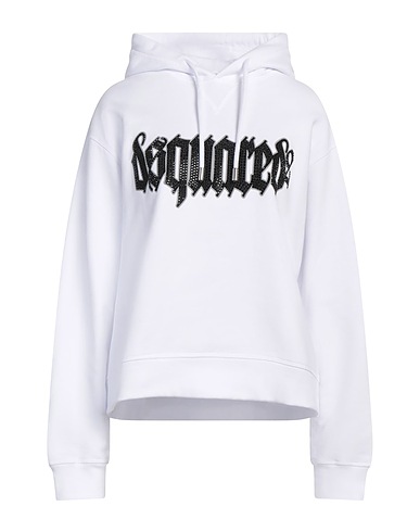 DSQUARED2 Hooded track jacket  White 100% Cotton, Elastane, Glass
