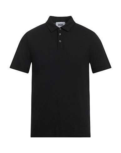 ALPHA STUDIO Polo shirt Black 98% Cotton, 2% Elastane