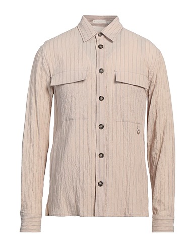 PAOLO PECORA Gestreiftes Hemd Beige 99% Baumwolle, 1% Elastan