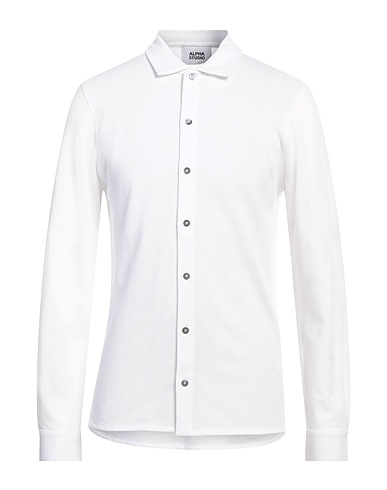 ALPHA STUDIO Solid color shirt White 95% Cotton, 5% Elastane