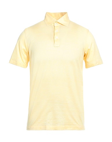 LUIGI BORRELLI NAPOLI Polo shirt Yellow 58% Linen, 42% Cotton
