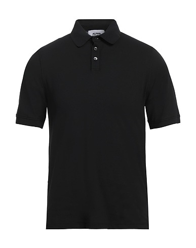 ALPHA STUDIO Polo shirt Black 98% Cotton, 2% Elastane