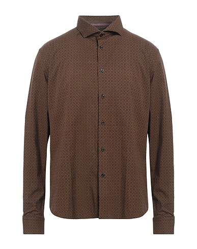 RECYCLED ART WORLD Einfarbiges Hemd Braun 97% Baumwolle, 3% Elastan