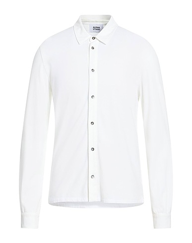 ALPHA STUDIO Solid color shirt White 98% Cotton, 2% Elastane
