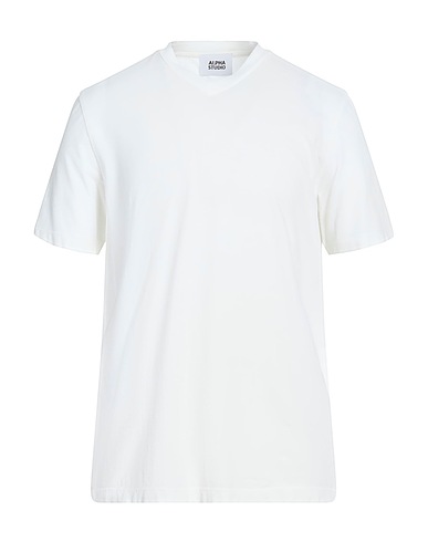 ALPHA STUDIO Basic T-shirt White 98% Cotton, 2% Elastane