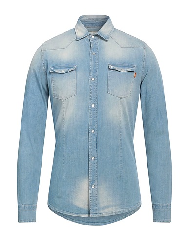 DANIELE ALESSANDRINI Denim shirt Blue 98% Cotton, 2% Elastane