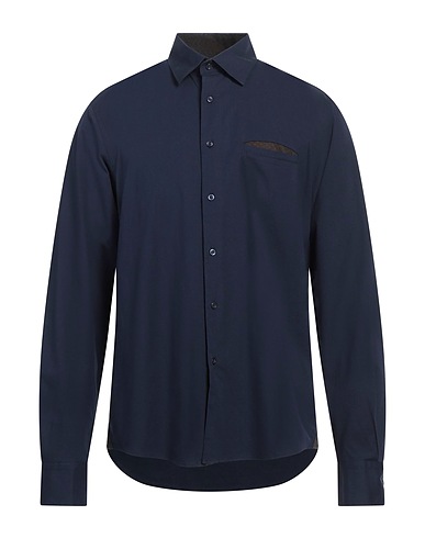 RECYCLED ART WORLD Solid colour shirt Midnight blue 97% Cotton, 3% Elastane
