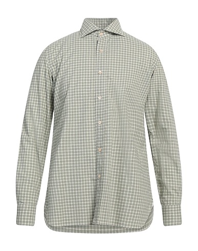 LUIGI BORRELLI NAPOLI Checked shirt Sage green 50% Cotton, 50% Polyester