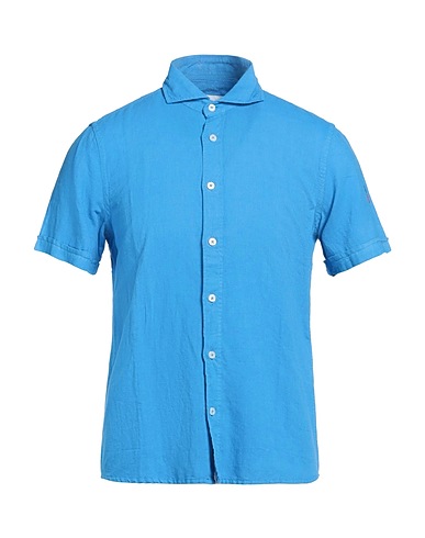 COOPERATIVA PESCATORI POSILLIPO Solid colour shirt Azure 50% Cotton, 50% Linen