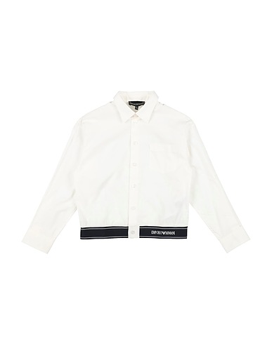EMPORIO ARMANI Solid colour shirt Ivory 97% Cotton, 3% Elastane, Polyester, Polyamide
