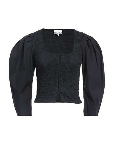 GANNI Однотонные рубашки и блузки NERO 100% Органический хлопок