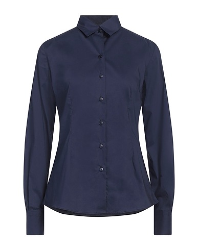 RICHARD OWE'N Solid color shirts & blouses Blue 72% Cotton, 25% Polyamide, 3% Elastane