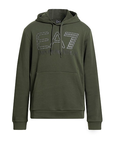 EA7 Hooded track jacket  Military green 100% Cotton, Elastane