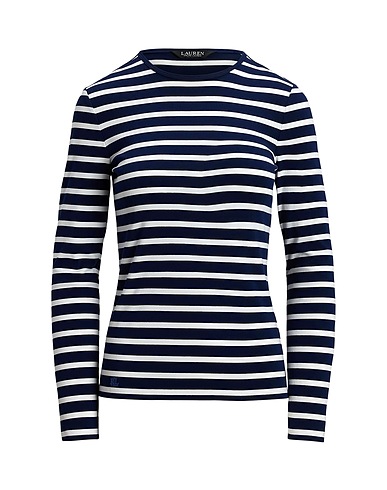 LAUREN RALPH LAUREN Ｔシャツ STRIPED STRETCH COTTON LONG-SLEEVE TEE
 ネイビー コットン 94% / ポリウレタン 6%