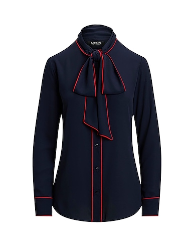 LAUREN RALPH LAUREN Shirts TWO-TONE GEORGETTE TIE-NECK BLOUSE
 Midnight blue 65% Recycled polyester, 35% Polyester