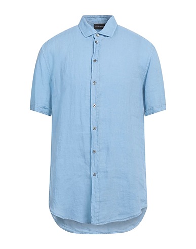 EMPORIO ARMANI Chemise de couleur unie Bleu clair 100% Lin
