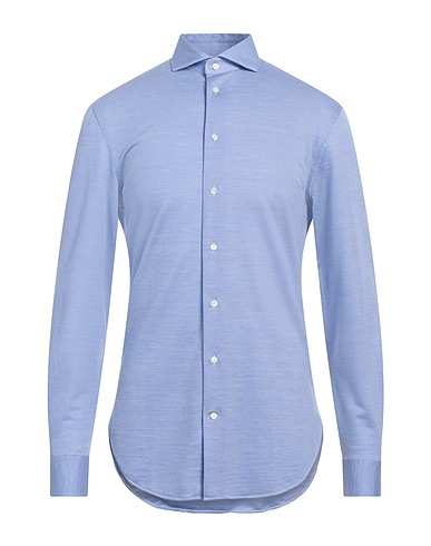 EMPORIO ARMANI Patterned shirt Pastel blue 57% Virgin Wool, 43% Lyocell