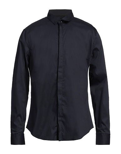 EMPORIO ARMANI Solid color shirt Midnight blue 76% Cotton, 21% Polyamide, 3% Elastane