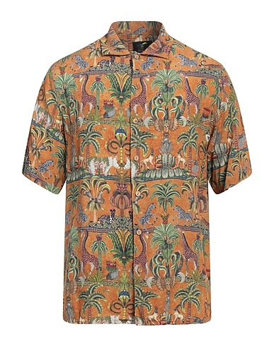 TOOCO 柄入りシャツ キャメル レーヨン 100%